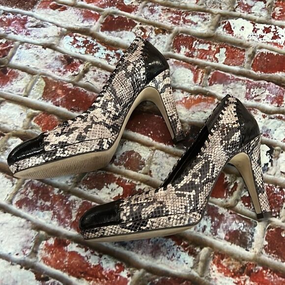 Enzo Angiolini gray and black snake pumps with patent toe - Picture 3 of 7